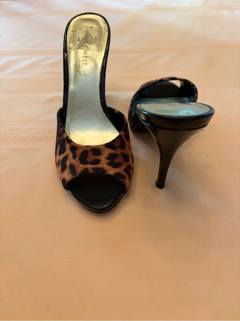 Nine West Leopard-Print Open Toe Slide Heels in Brown and Black - Picture 3 of 7